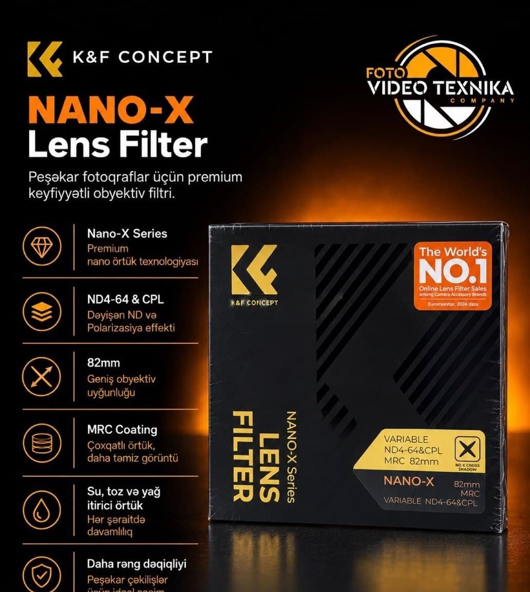 Kamera filtri K&F Concept Nano-X Variable ND4–64 & CPL 82mm