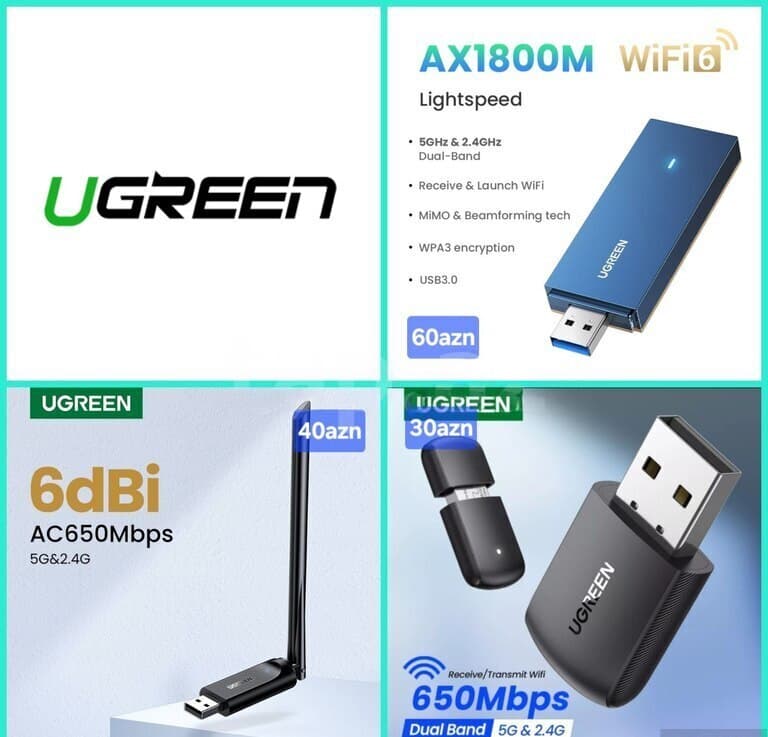 Ugreen Wi-Fi Adapterləri (AC650 və AX1800)