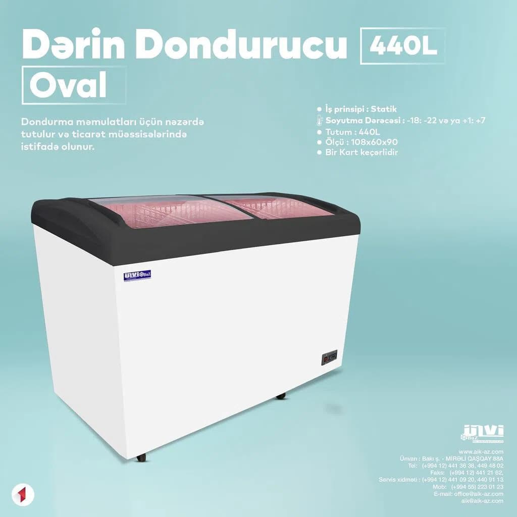 440 Litr Həcmli Şüşəli Dərin Dondurucu