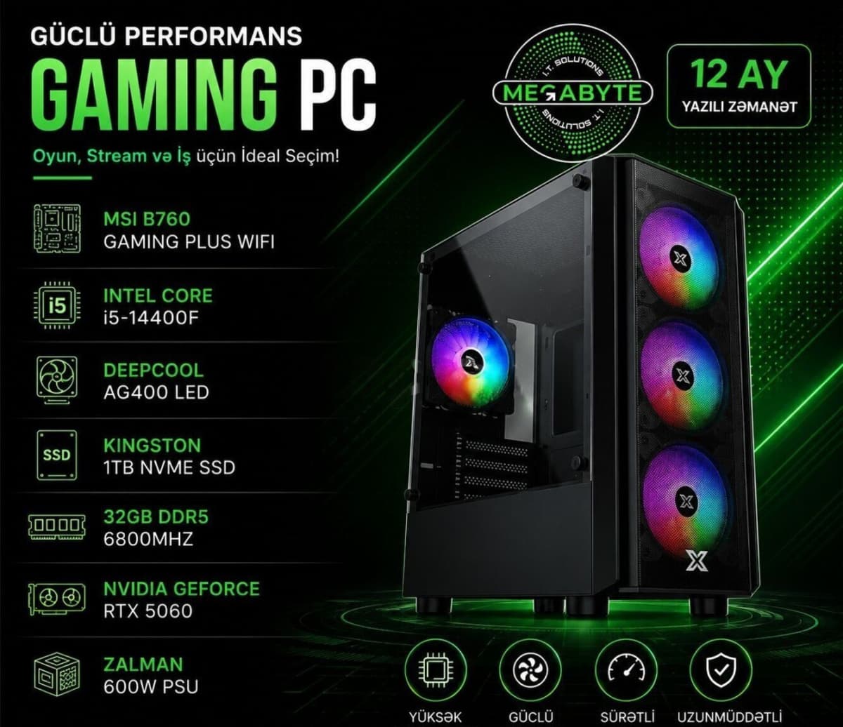 Oyun kompüteri MegaByte Mega-022 i5-14400F RTX 5060