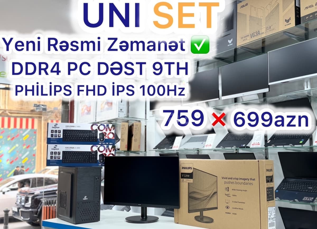 Masaüstü Kompüter Dəsti Intel i3 8GB RAM 256GB SSD Philips 100Hz