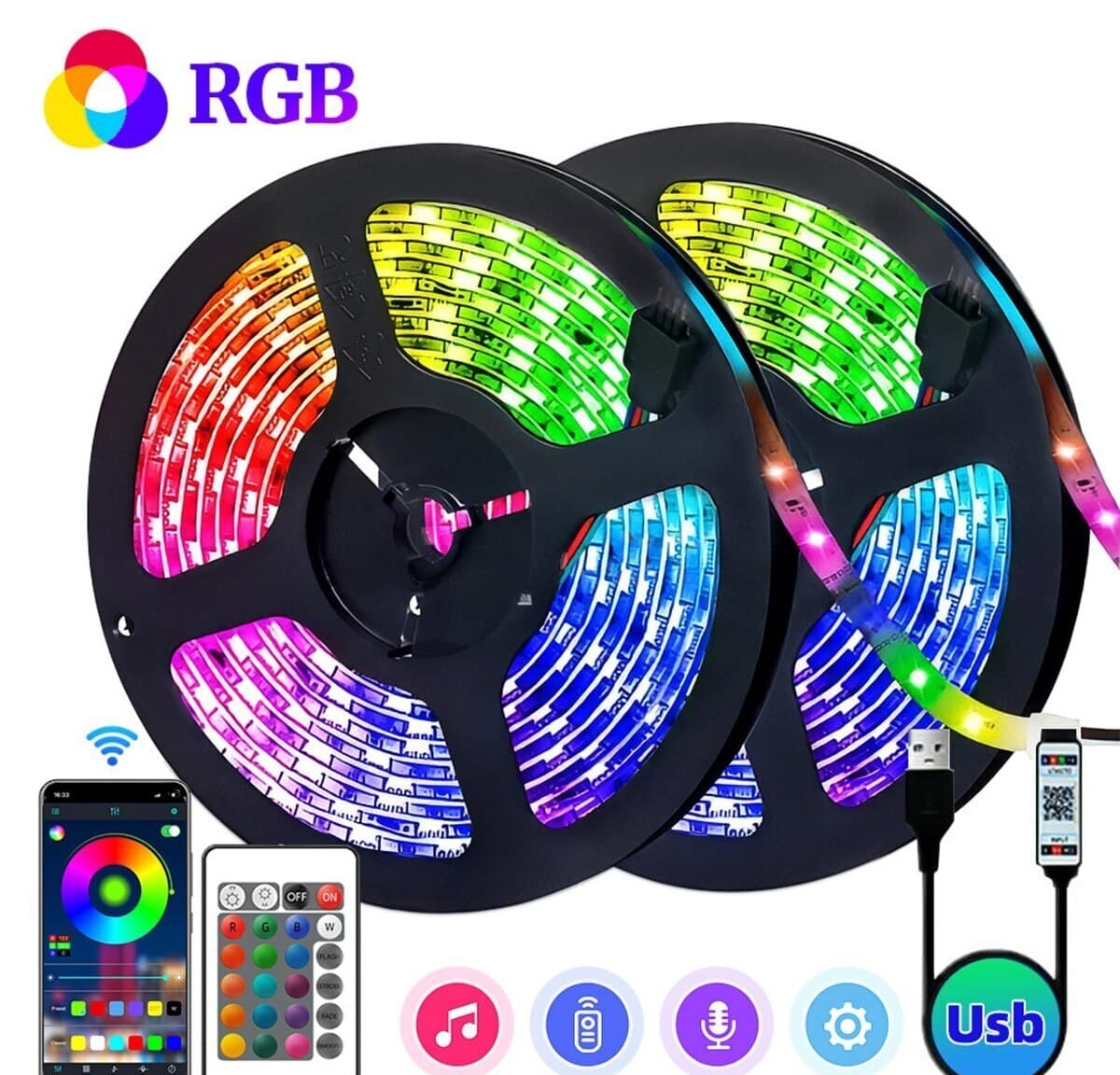 5 Metr RGB LED Lent, Pult və Mobil Tətbiq İdarəetməli
