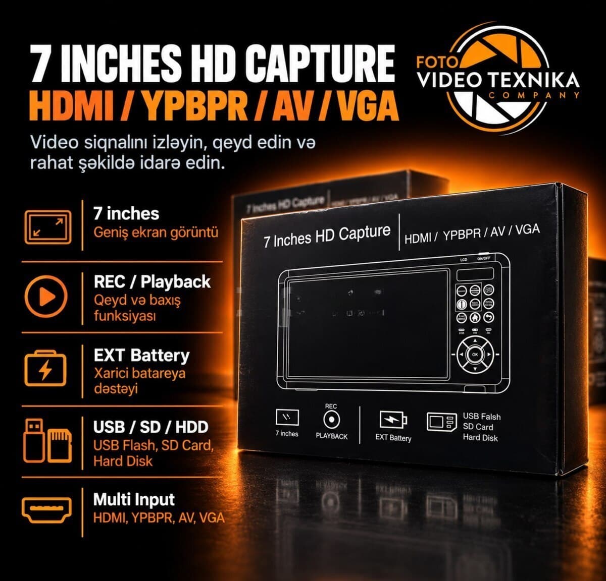 Video qeydiyyat cihazı 7 inches HD Capture