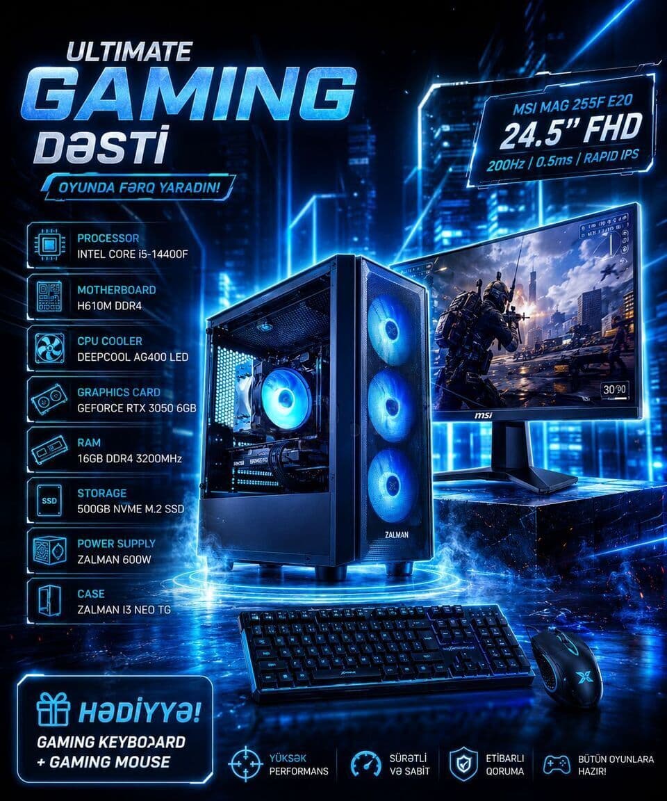 Oyun kompüteri Mega-026 i5-14400F RTX 3050 16GB RAM