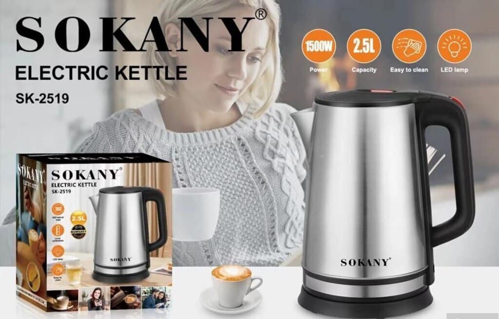 Elektrik çaydan Sokany 2.5L gümüşü