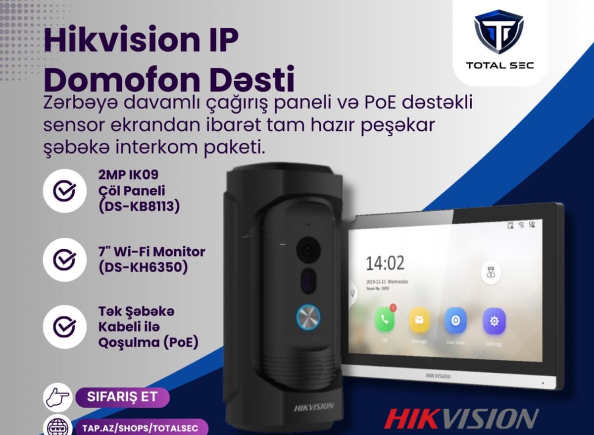 İP domofon dəsti Hikvision DS-KB8113 / DS-KH6350