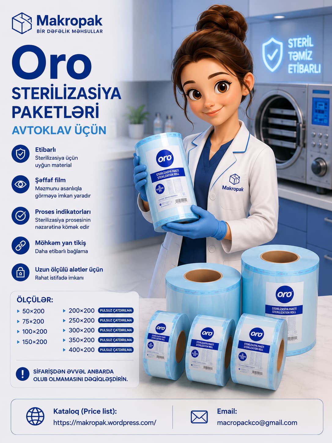 ORO sterilizasiya paketləri, avtoklav üçün