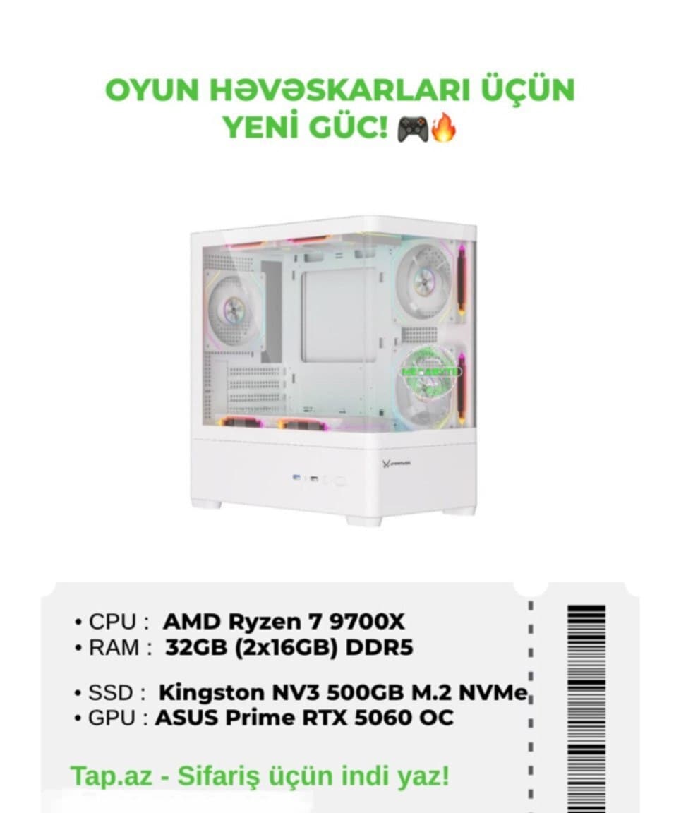 Oyun kompüteri Ryzen 7 9700X, RTX 5060, 32GB DDR5