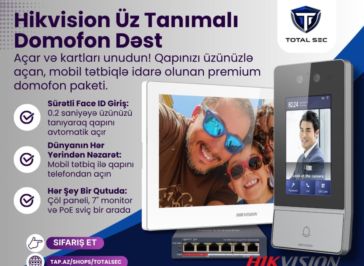 İP Domofon dəsti Hikvision üz tanımalı