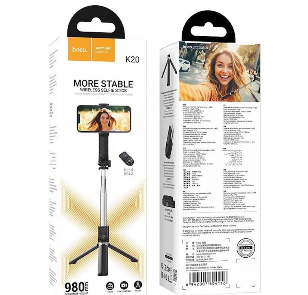 Selfie çubuğu Hoco K20 Bluetooth tripod
