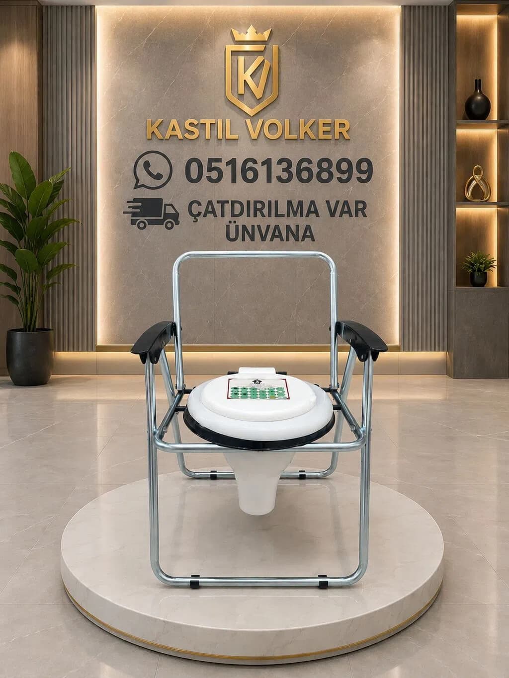 Qollu və qatlanan sanitar kreslo (xəstə üçün unitaz)