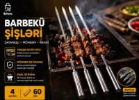 Barbekü şişləri dəsti, taxta qulplu, 4 ədəd — şəkil 1