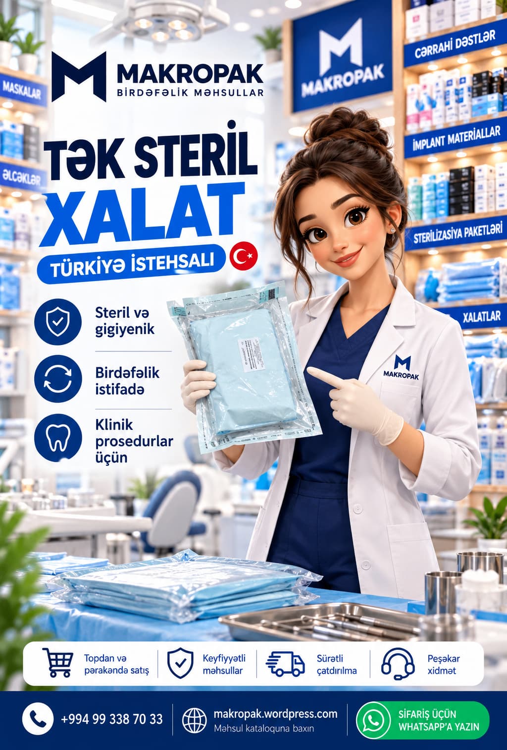 Steril birdəfəlik tibbi xalat