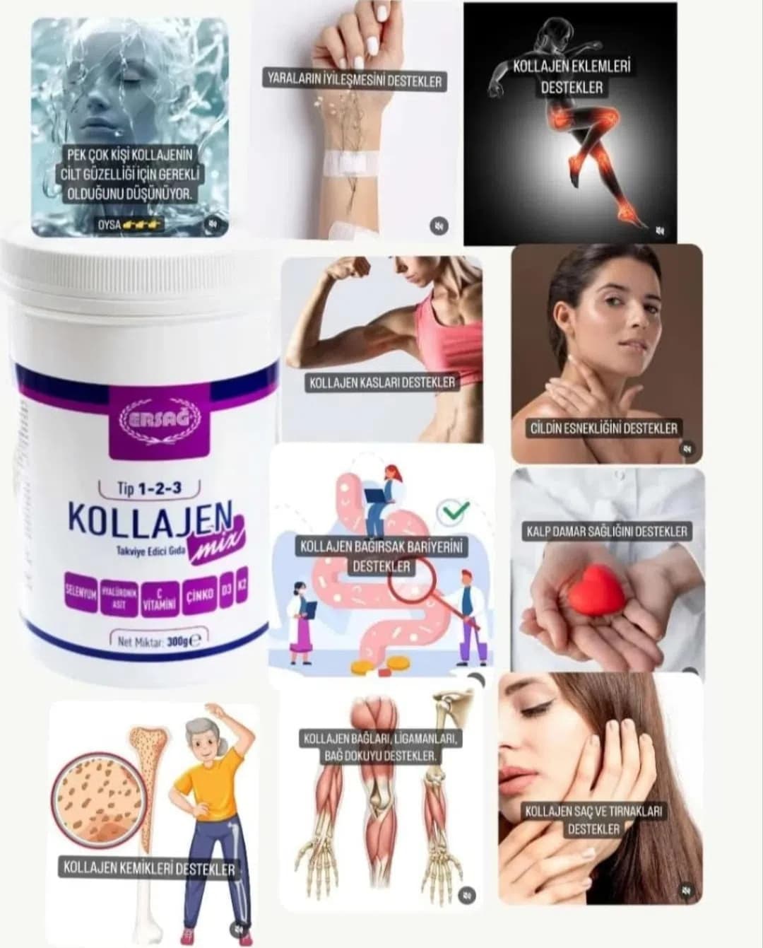 Kollajen qida əlavəsi Ersağ Tip 1-2-3 Mix 300 q