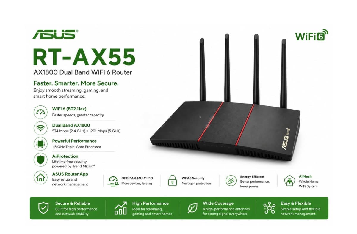 Router ASUS RT-AX55 Dual Band Wi-Fi 6