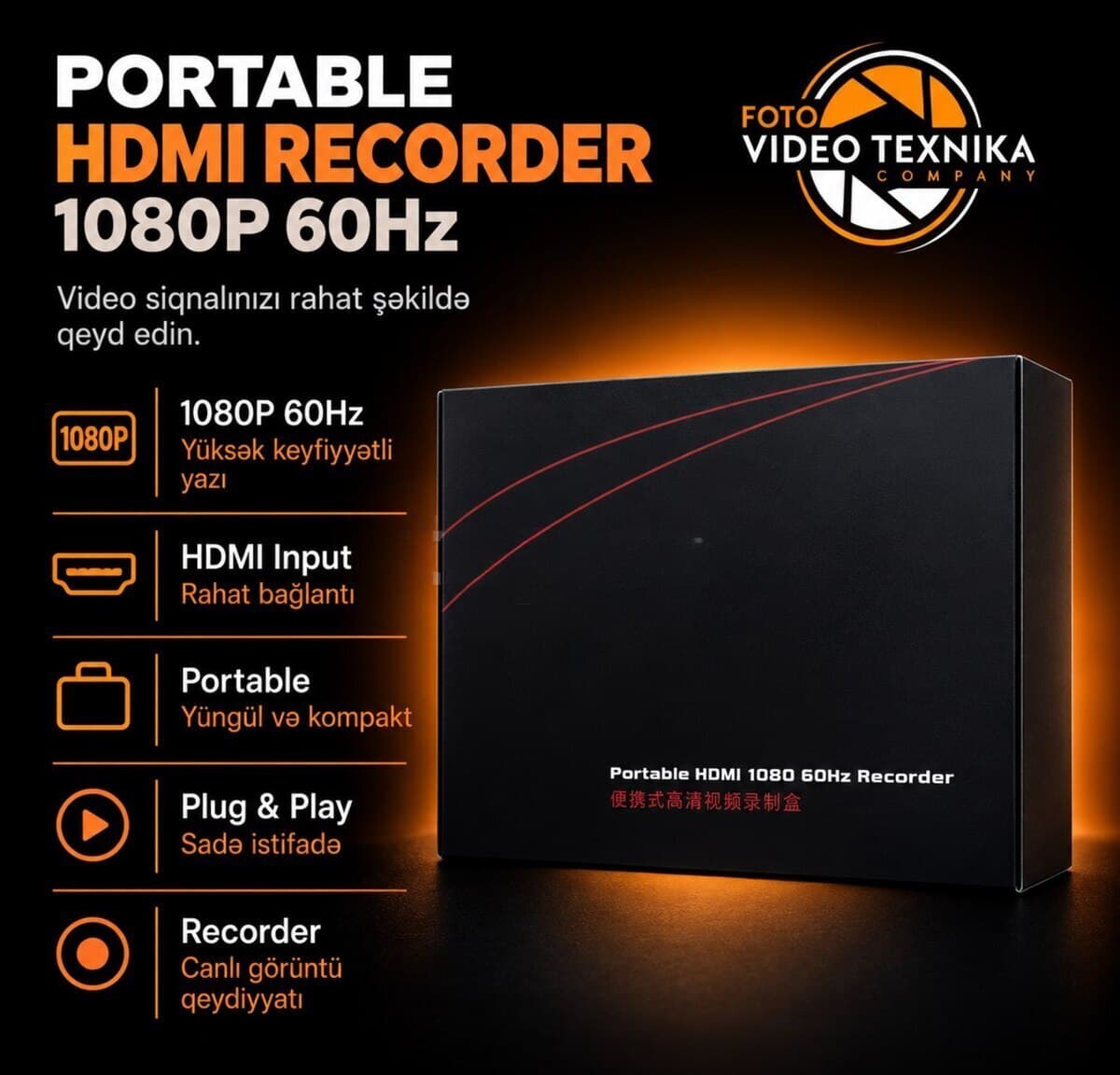 HDMI video qeydiyyat cihazı 1080p 60Hz