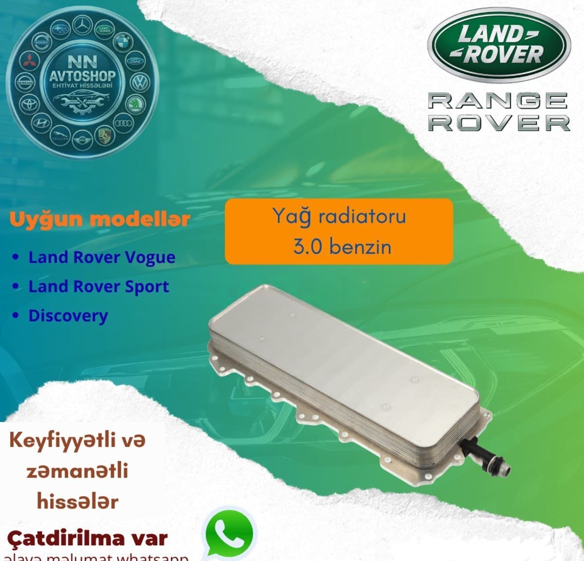 Yağ radiatoru Range Rover 3.0 5.0 benzin