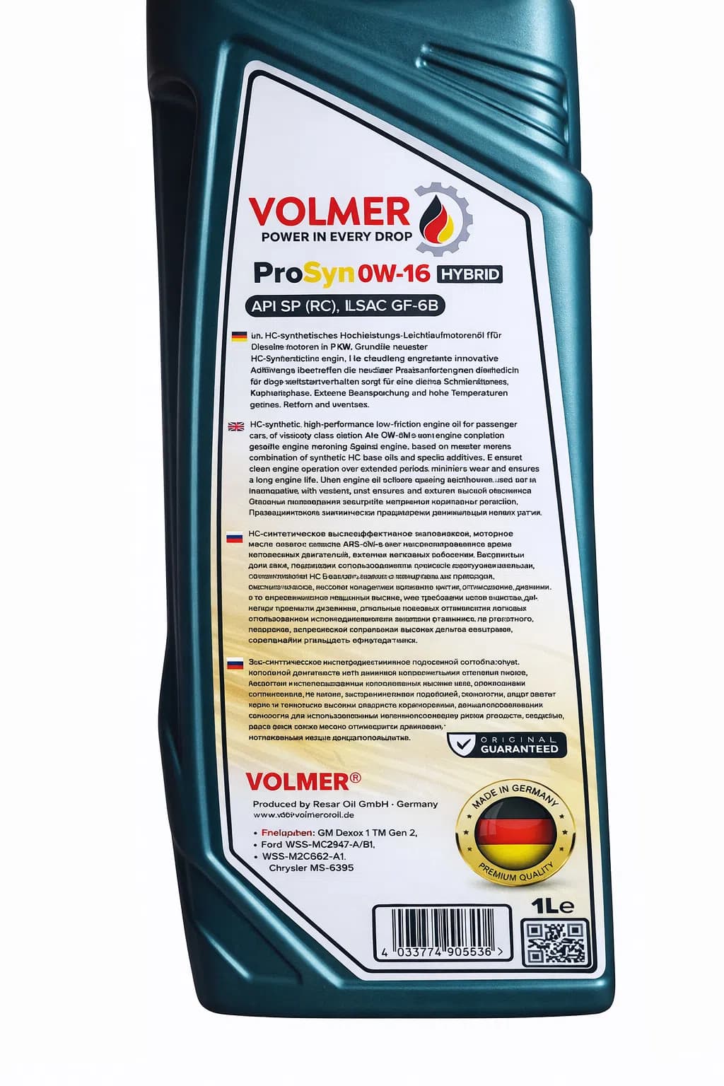 Volmer ProSyn 0W-16 Hibrid Motor Yağı, 1 L