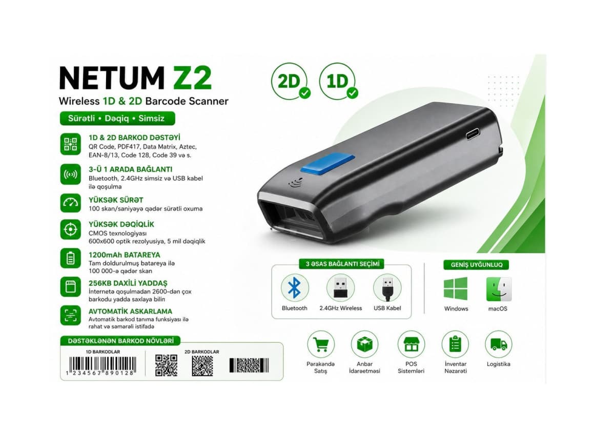 Barkod skaneri Bluetooth Qarışıq rəng