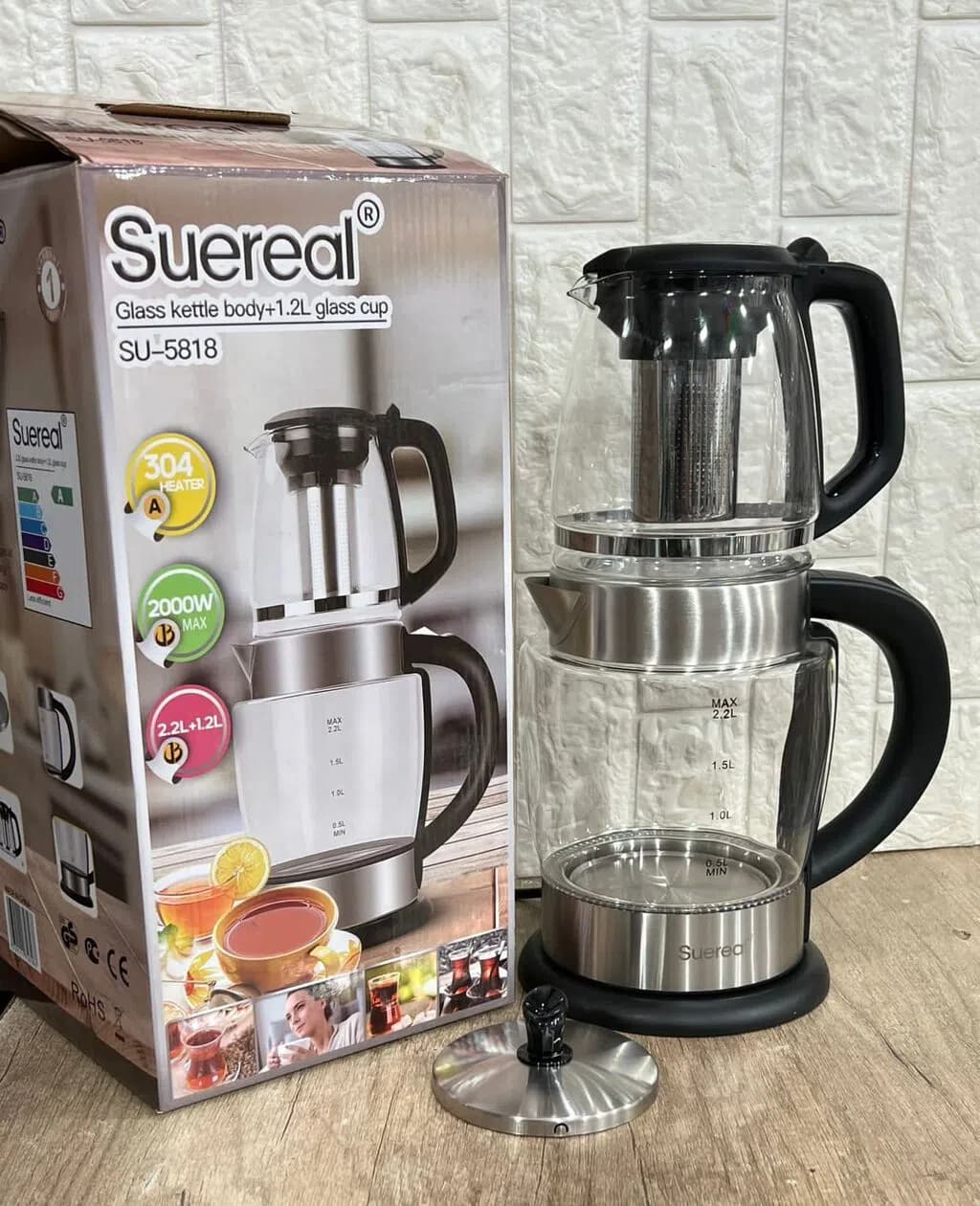 Suereal SU-5818 Şüşə Çaynik Dəsti 2.2L + 1.2L 2000W