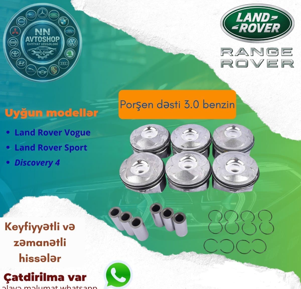 Porşen komplekti Range Rover 2013-2017 3.0 benzin