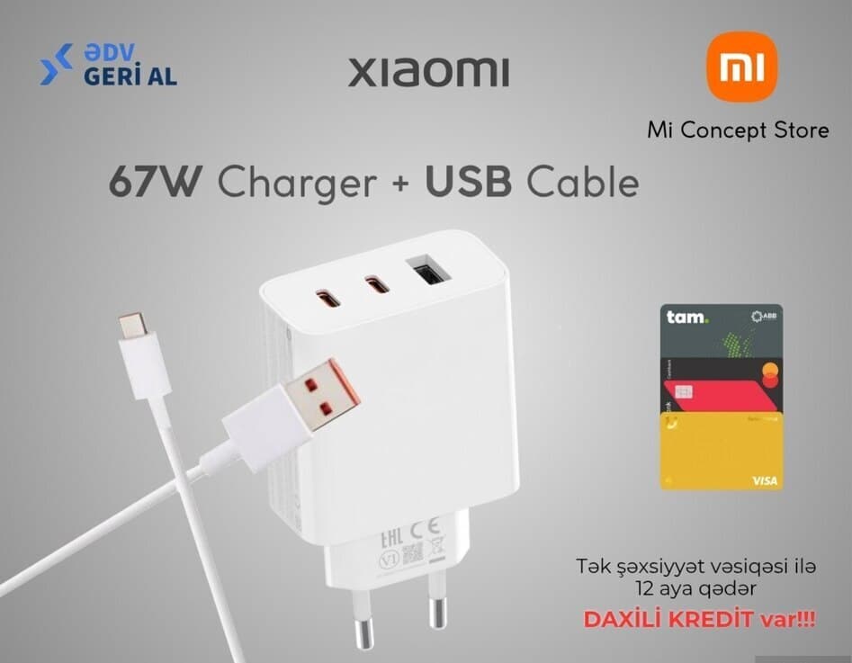 Şarj cihazı Xiaomi adapter və kabel dəstləri