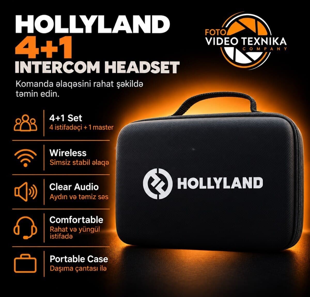 Simsiz rabitə sistemi Hollyland 4+1 Intercom Headset