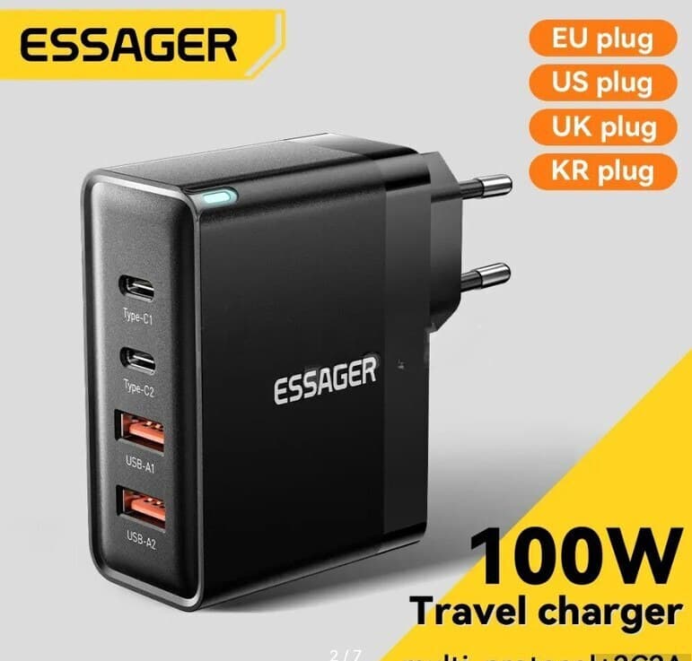 Enerji başlığı Essager 100W GaN USB Type-C