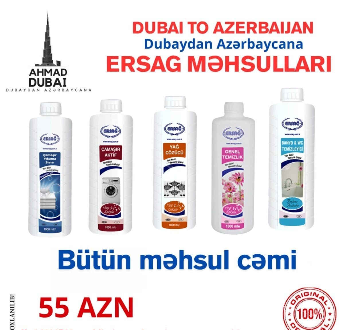 Ersağ məişət kimyəvi təmizləyici vasitələr dəsti