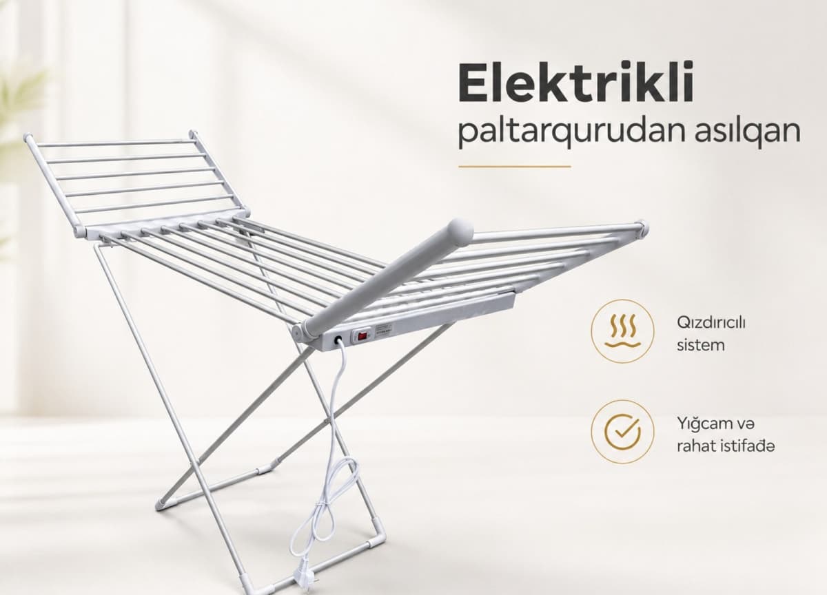 Elektrikli qızdırıcılı paltarqurudan asılqan