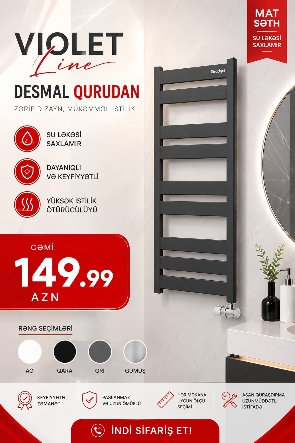Qara rəng dəsmal quruducusu