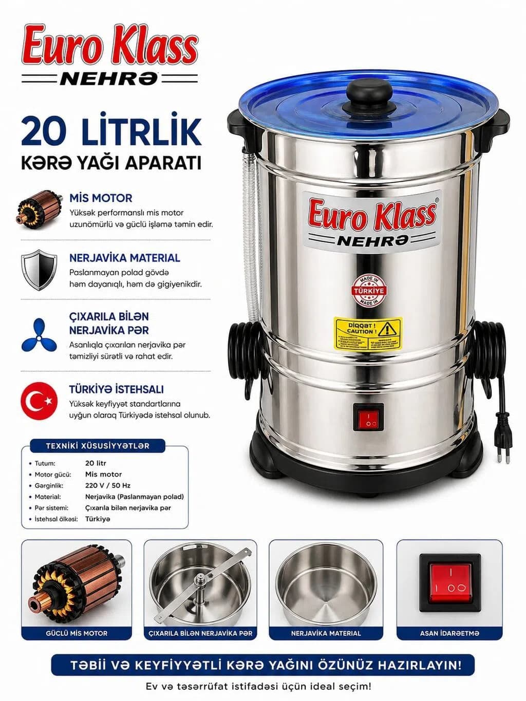 Euro Klass 20 Litrlik Kərə Yağı Aparatı