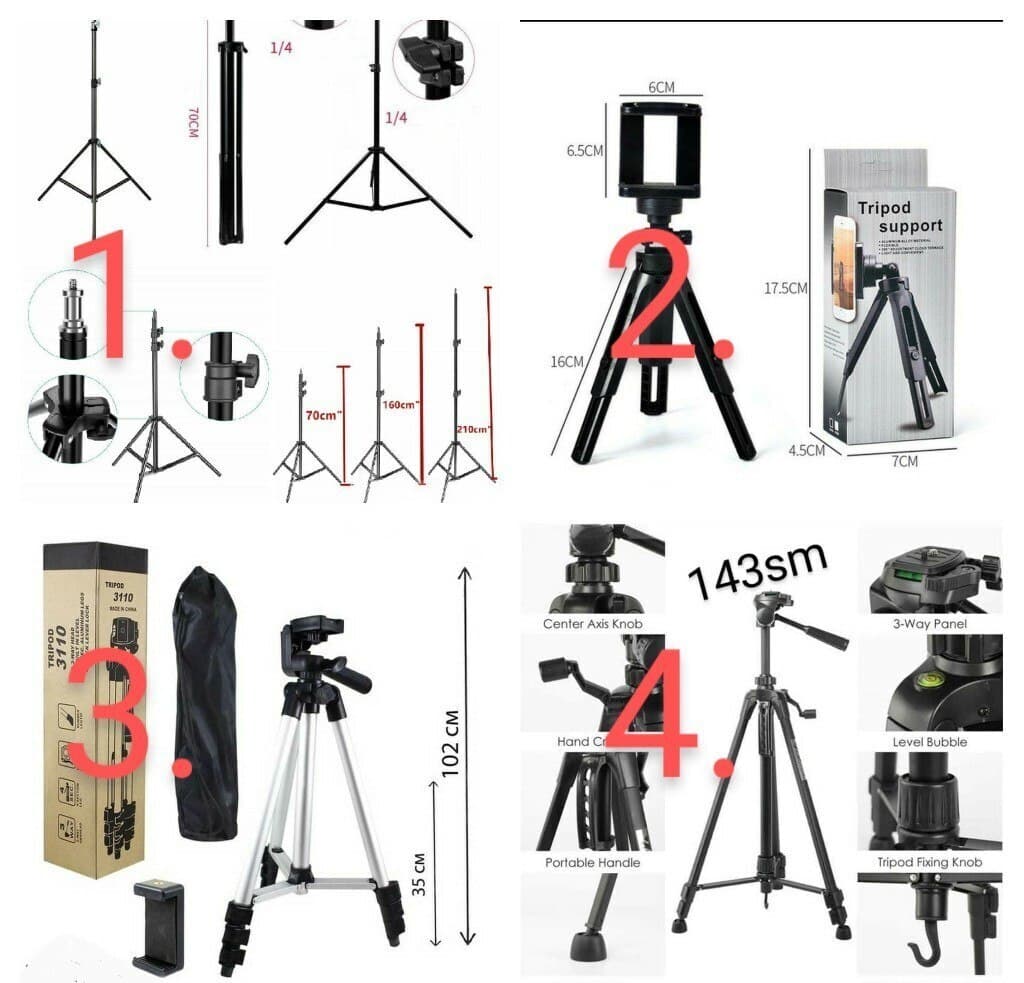 Müxtəlif ölçülü tripod və ştativ modelləri