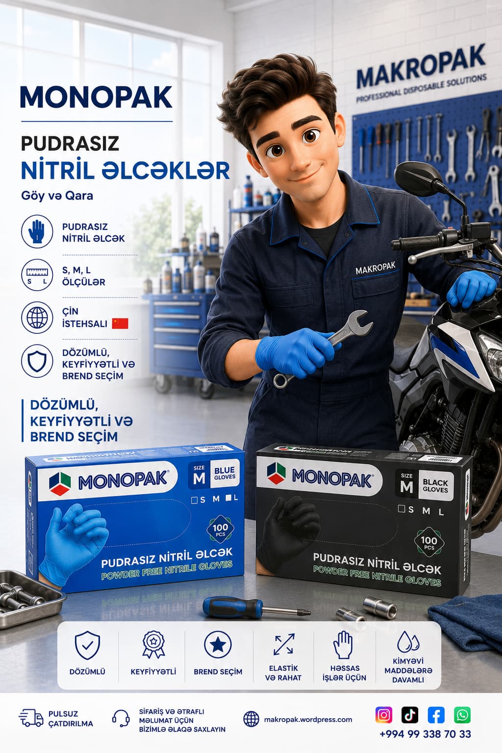 Nitril əlcək Monopak pudrasız