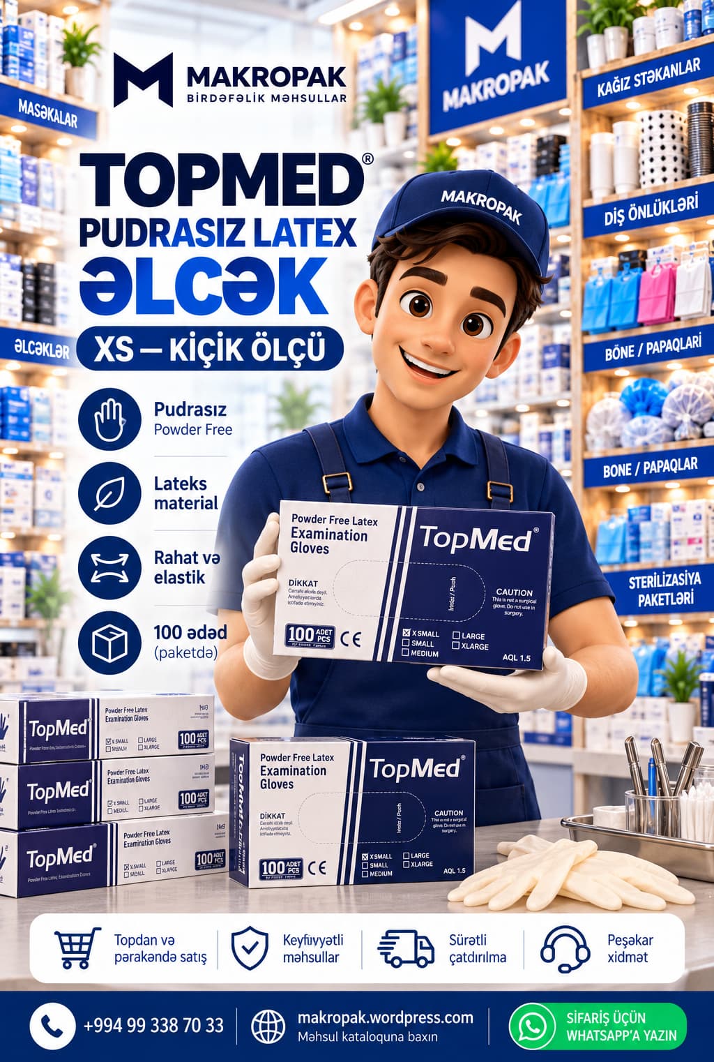 Topmed pudrasız lateks müayinə əlcəyi XS ölçü