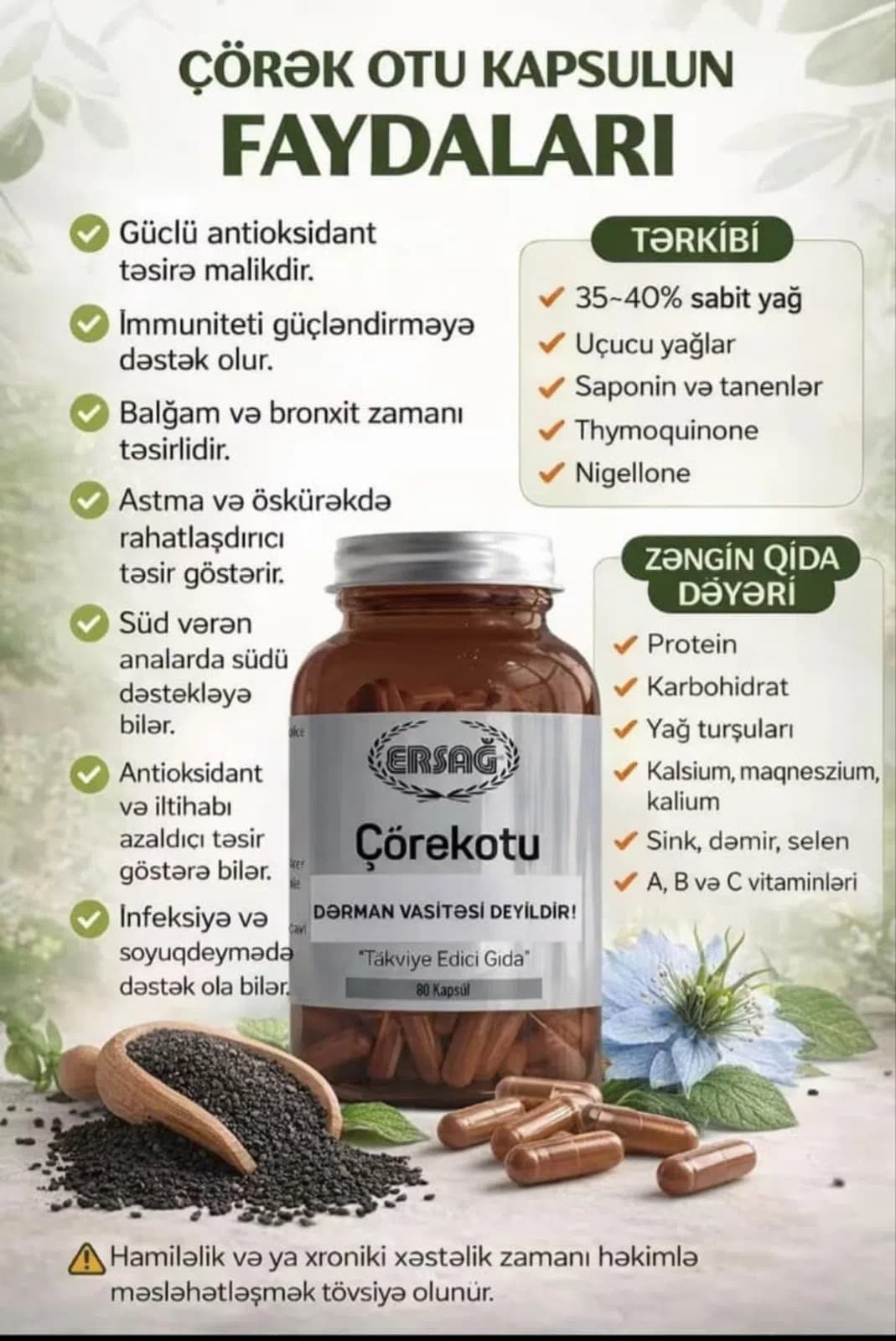 Çörekotu kapsulu Ersağ 80 kapsul