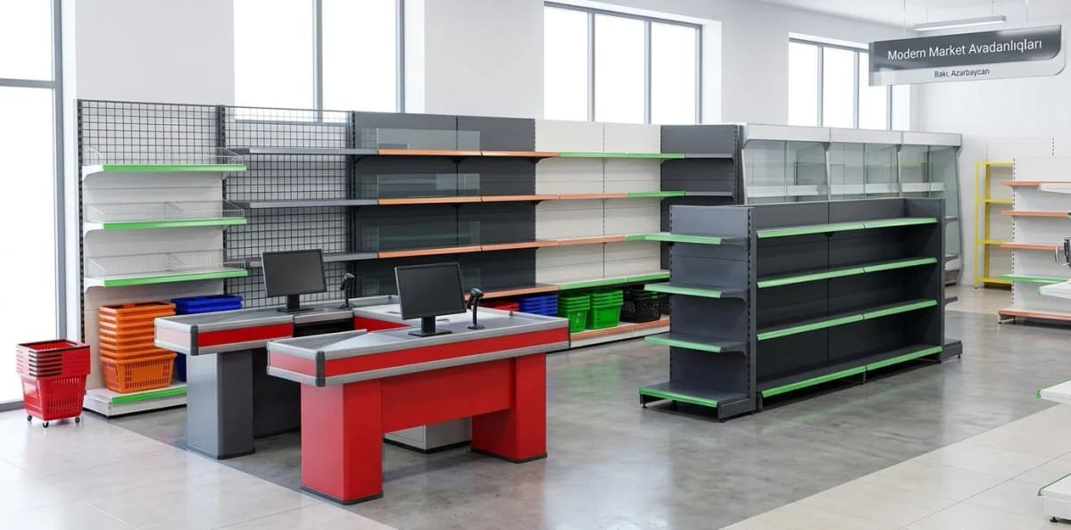 Supermarket rəf sistemləri və kassa masaları