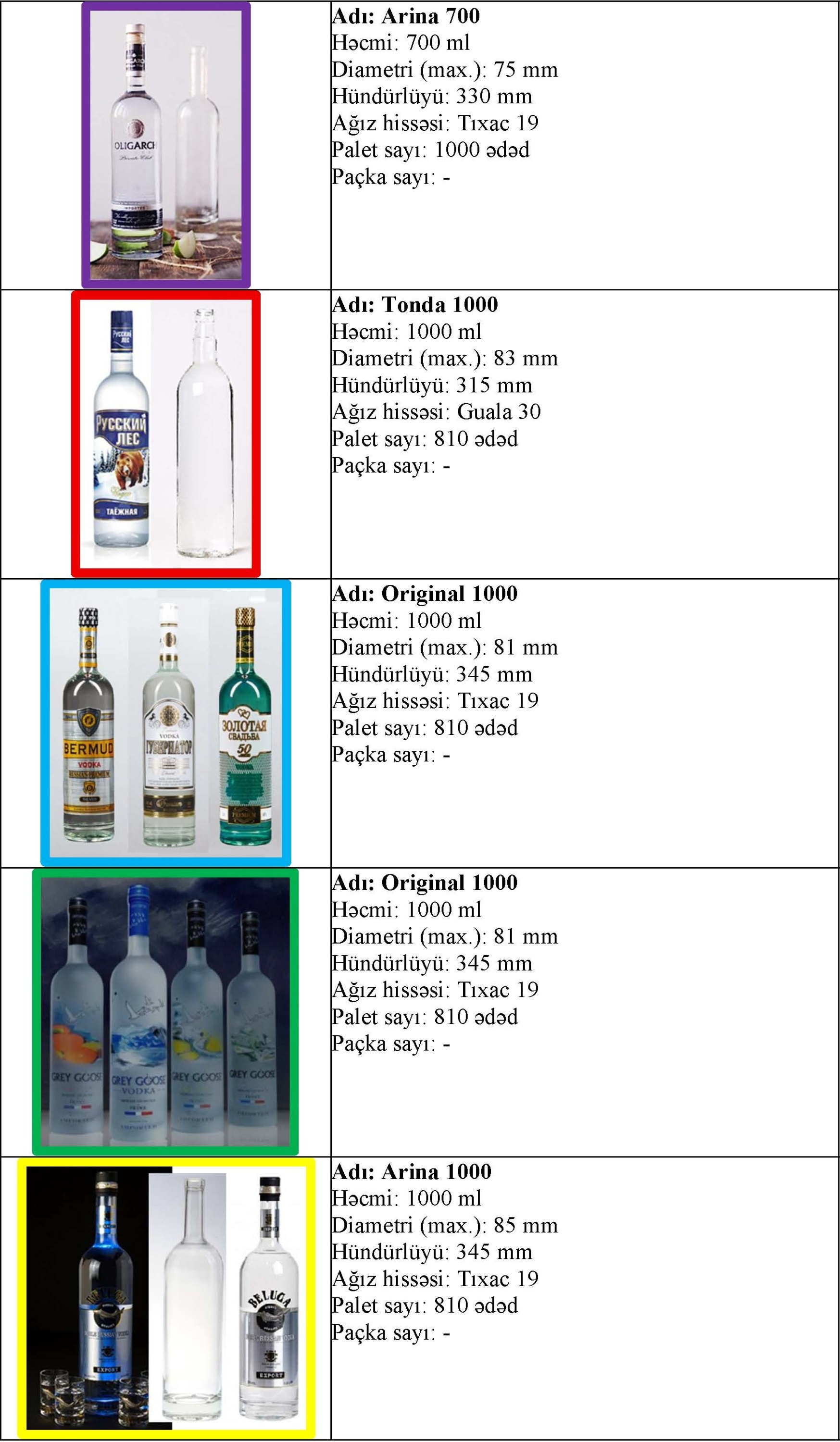 Limonad, pivə, araq üçün şüşə butulkalar