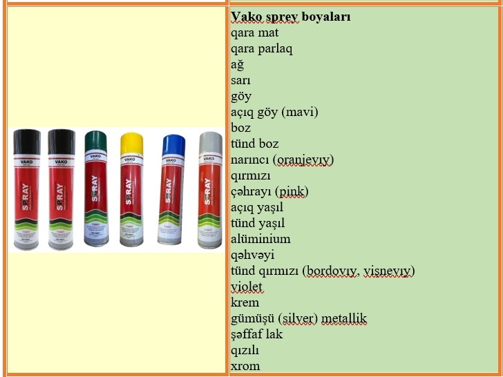 VAKO sprey boyaları
