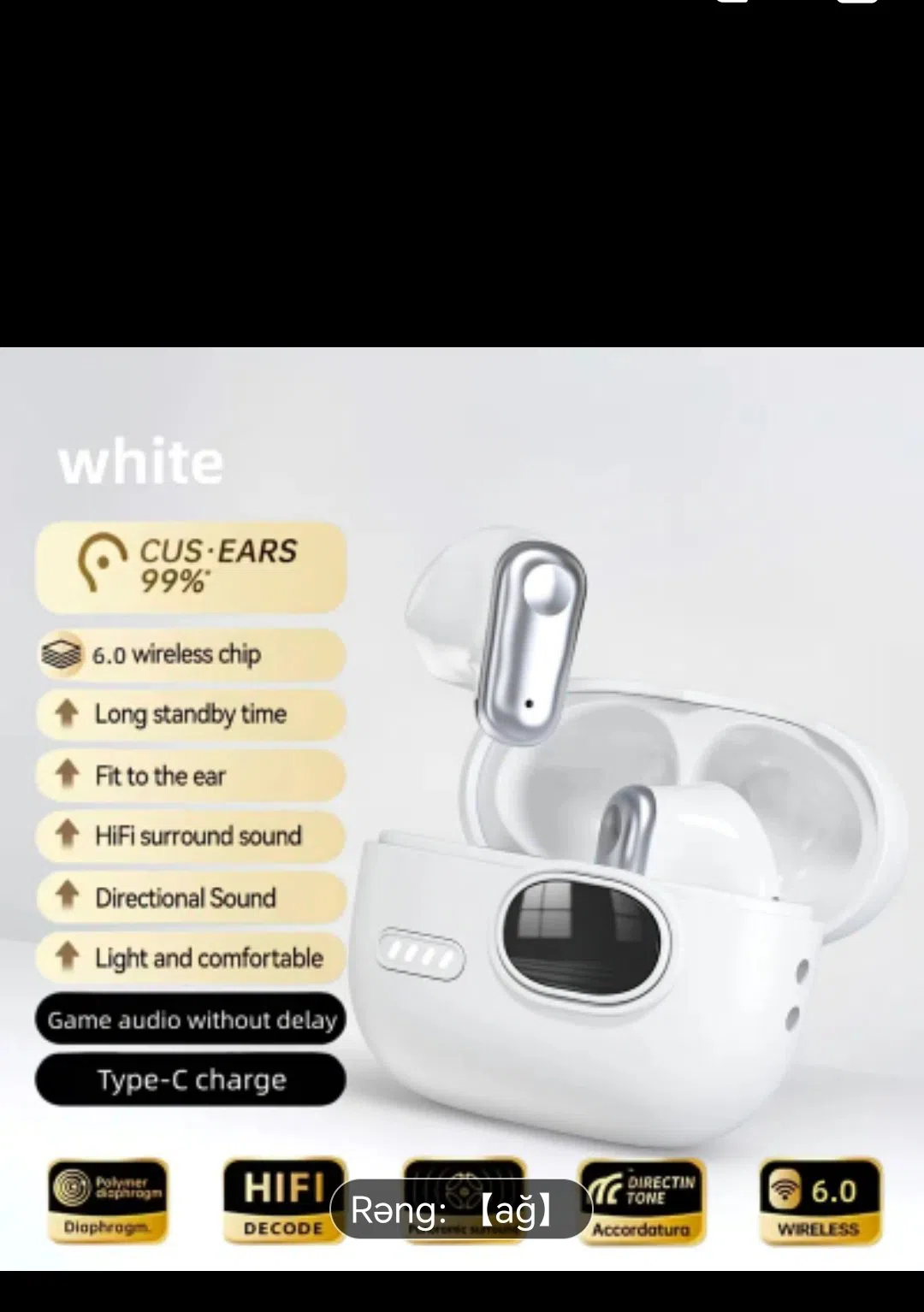 HiFi Simsiz Bluetooth Qulaqlıq (Ağ)