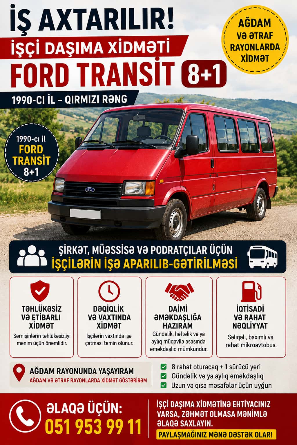 Ford Transit ilə işçi daşıma xidməti - Tenderyard