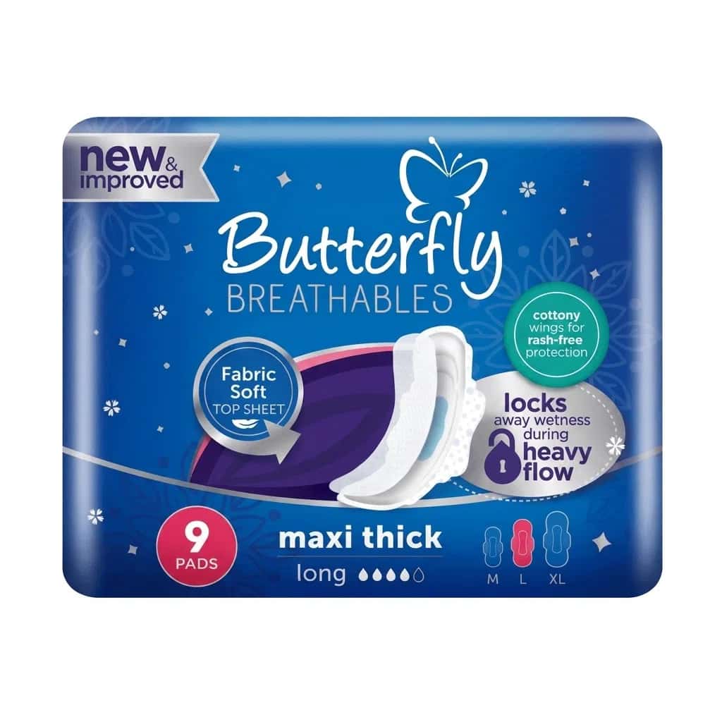 Butterfly Breathables Maxi Thick Long Sanitary Pads, 9 pcs - Tenderyard