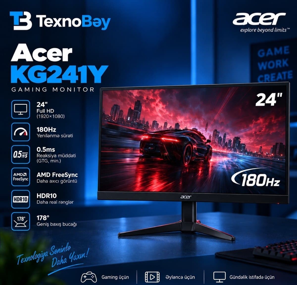 Monitor Acer Nitro KG241Y 24 inch 180Hz