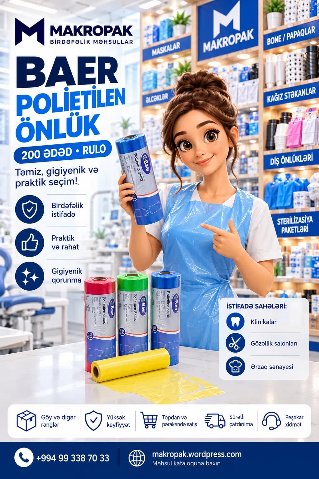 Birdəfəlik polietilen önlük Baer