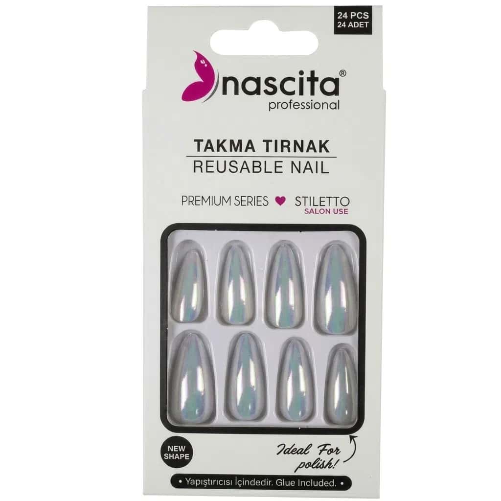 Nascita Stiletto Cold Pearl Artificial Nails (24 pieces) - Tenderyard