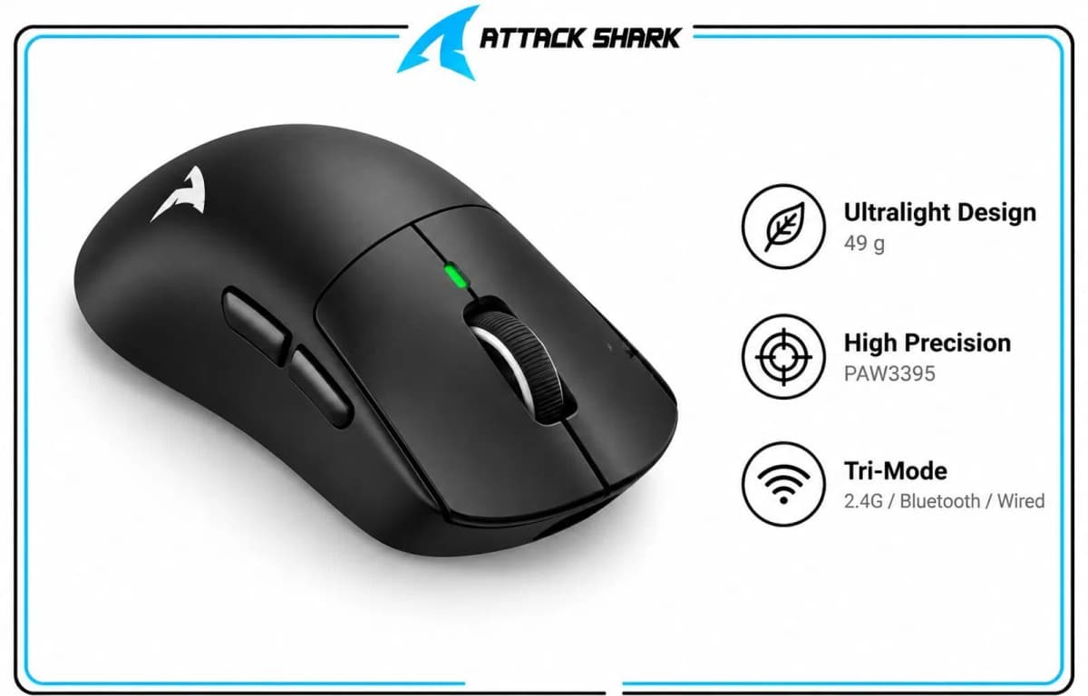 Oyun siçanı Attack Shark X2 Pro Black