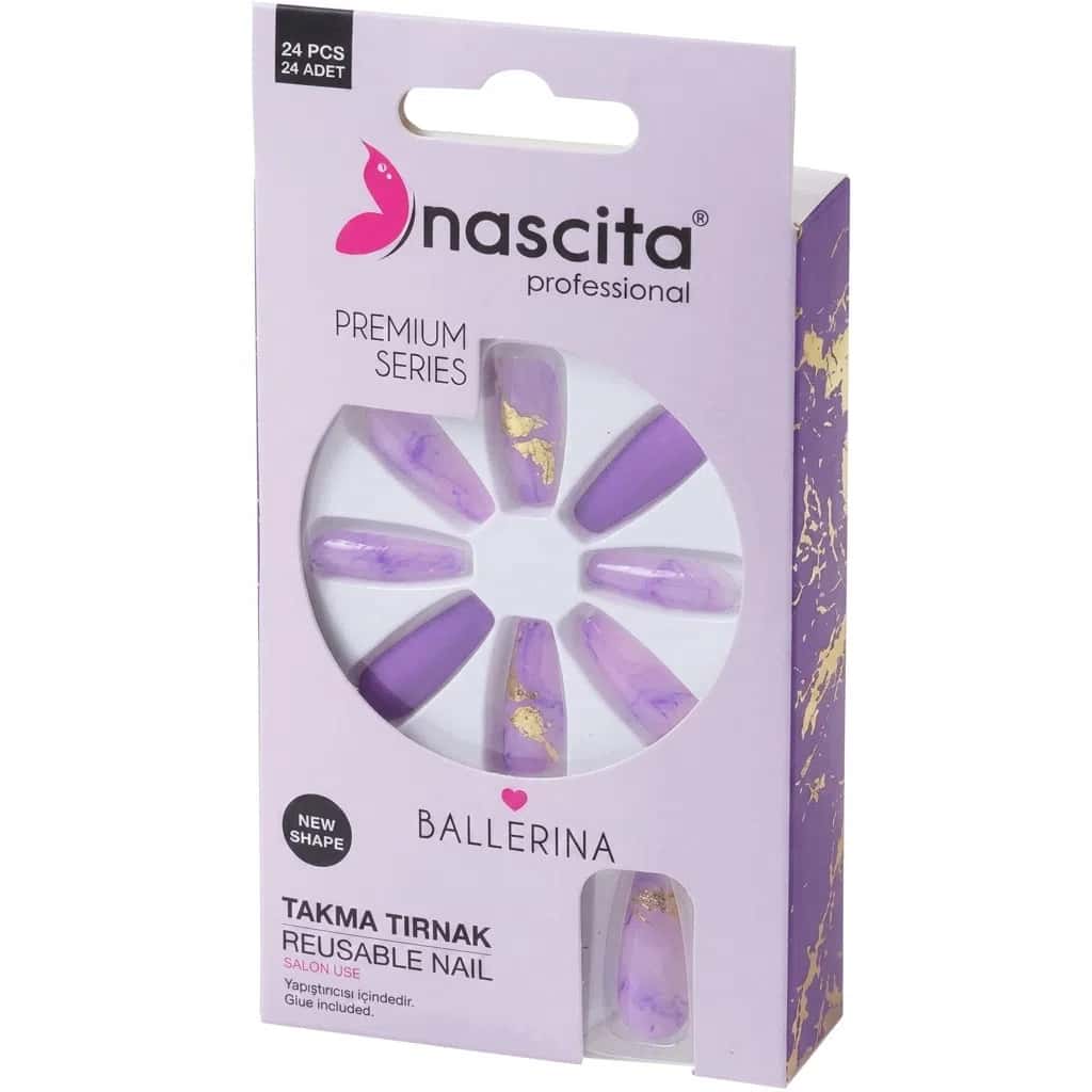 Nascita Ballerina Artificial Nails, Purple, 24 pieces - Tenderyard
