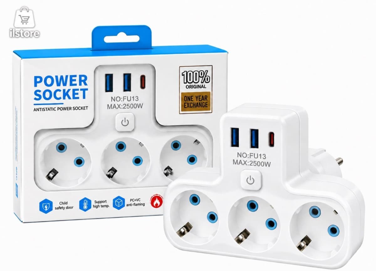Elektrik uzadıcı adapter FU13 (1 giriş, 3 çıxış, 2 USB, 1 Type-C)