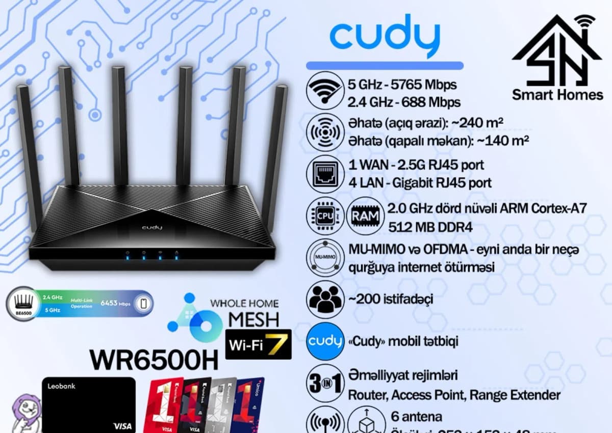 Wi-Fi router Cudy BE6500 2.5G WR6500H