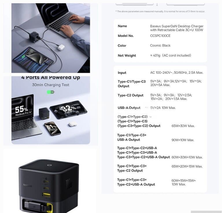 Baseus 100W Type-C və USB Adapter Başlığı